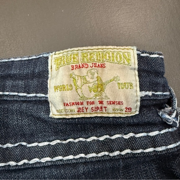 True Religion Dark Wash Bedazzled World Tour Joey Super T Low Rise Jeans - Picture 4 of 10